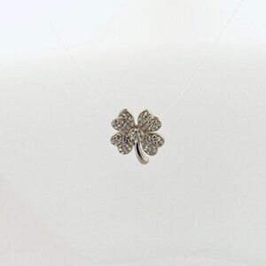925 Sterling Silver Four Leaf Clover Pendant CZ Estate Lucky Charm Jewelry
